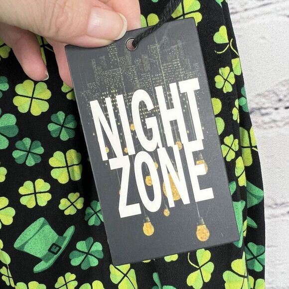 Nightzone St Patricks Day Green Clover Shamrock Hat Unisex Pajama Pants Sz M NWT - Picture 4 of 9